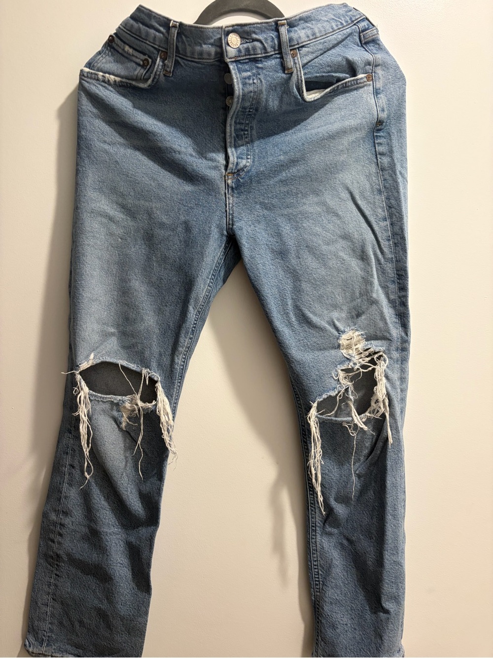 Agolde Light Wash Distressed Cropped Jeans